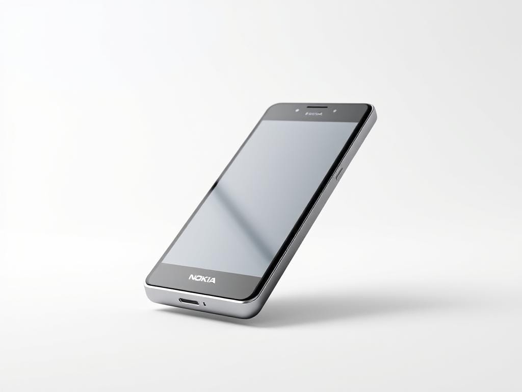 A sleek and premium-looking Nokia X500 smartphone, showcased in a clean, well-lit studio setting. The device is positioned centrally, with a soft, diffused lighting that accentuates its elegant, metallic chassis and seamless glass panel. The angles and perspectives highlight the device's slim profile, sharp edges, and carefully crafted details, conveying a sense of high-end design and craftsmanship. The background is a minimalist, near-white setting, allowing the Nokia X500 to be the focal point, radiating a sense of sophistication and premium quality.