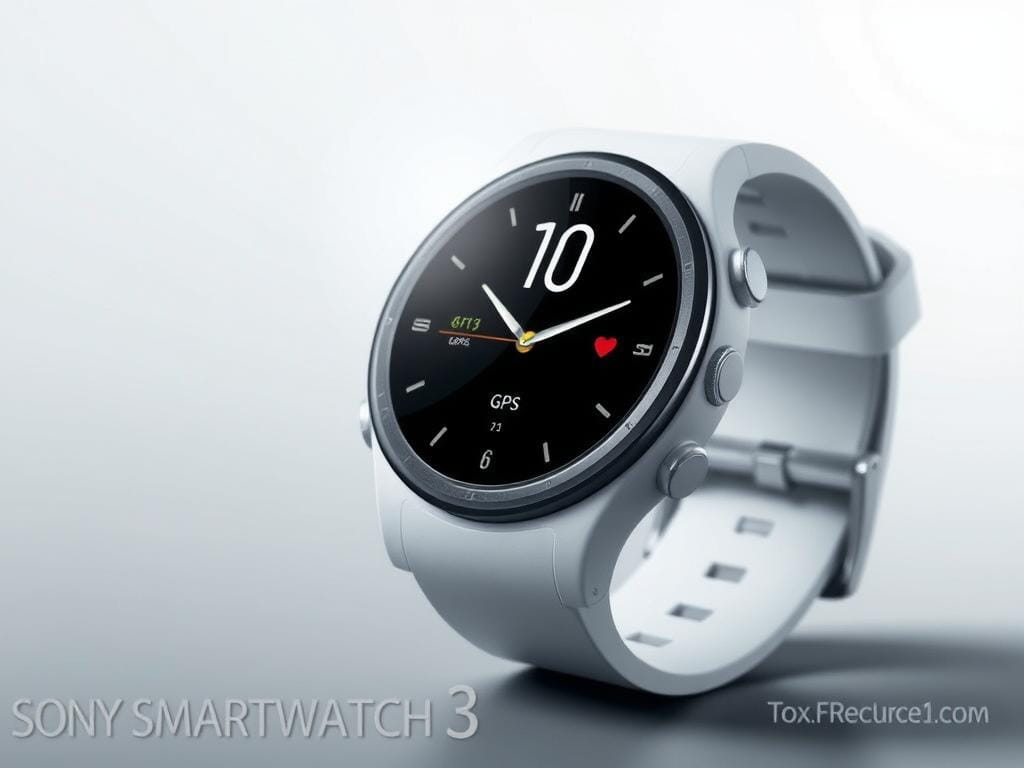A sleek and sophisticated Sony SmartWatch 3, showcased in a minimalist white and silver color scheme. The device's core features are displayed in a well-organized manner, highlighting its intuitive touchscreen interface, built-in GPS, heart rate sensor, and water resistance capabilities. The watch is positioned against a subtly blurred background, drawing the viewer's attention to the intricate details and design elements. Soft, diffused lighting creates a sense of depth and dimensionality, emphasizing the watch's premium construction and premium finish. The overall composition conveys a sense of elegance and technological sophistication, perfectly capturing the essence of the Sony SmartWatch 3.