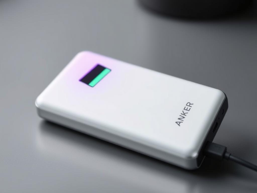 An image of the Anker Prime Power Bank with its sleek design and color screen displaying charging status.