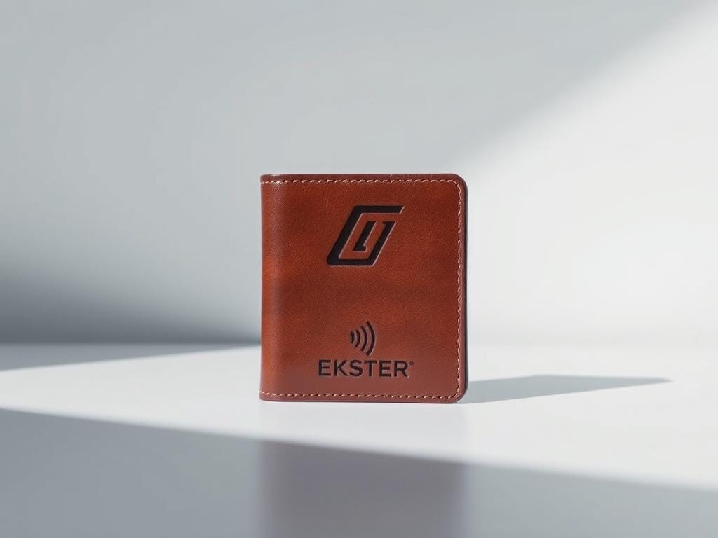 Generate an image of the Ekster RFID Blocking Leather Wallet in a stylish, minimalist setting.