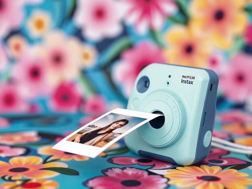 Generate an image of the Fujifilm Instax Mini Link3 Photo Printer printing a photo.