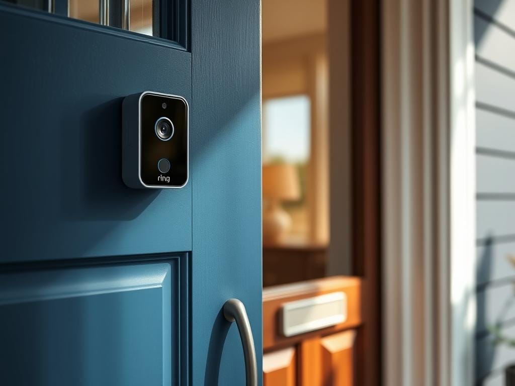 Generate an image of the Ring Video Doorbell installed on a front door.
