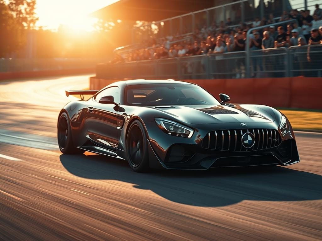 A sleek, aerodynamic W11 performance model racing through a sun-dappled track, its carbon fiber body gleaming under the warm light. The driver expertly navigates the tight turns, the car's suspension hugging the ground as it accelerates down the straightaway. In the background, a crowd of enthusiasts cheer, their faces alight with excitement. The scene is captured with a cinematic wide-angle lens, emphasizing the sheer power and precision of this cutting-edge racing machine. The mood is one of intense competition and technical mastery, befitting the "Expert Comparisons and Technical Insights" section of the article.